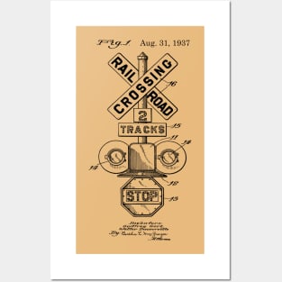 Railroader Gift Railroad Crossing Signal Patent Print White Posters and Art